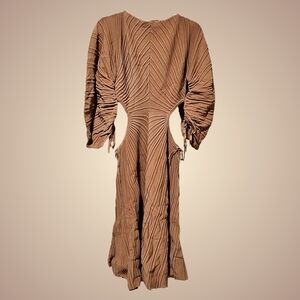 Cult Gaia Dress XS Earth Simena Cut Out Puff Sleeve Midi Dress Boho Vacation